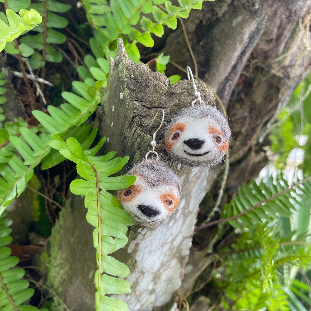Hand crafted sloth needle felted earrings unique handmade one of a kind … - Picture 2 of 11